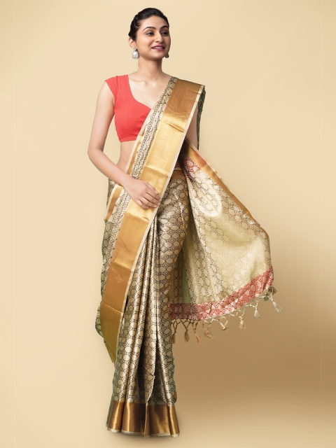 

Unnati Silks Grey & Gold-Toned Woven Design Art Silk Patola Saree