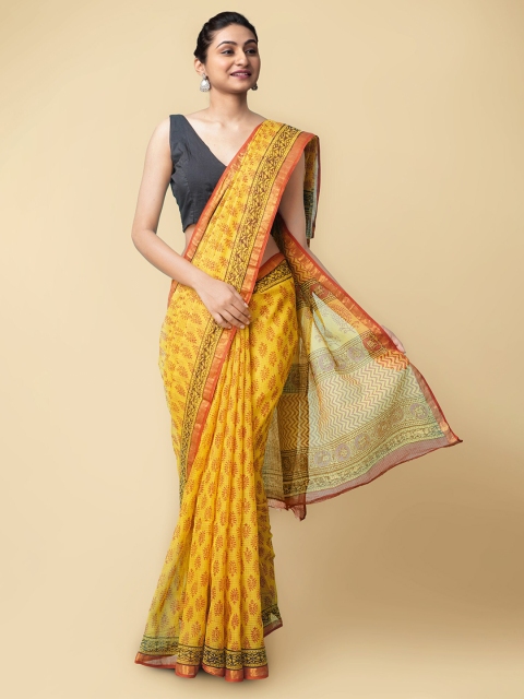 

Unnati Silks Yellow & Red Ethnic Motifs Pure Cotton Kota Saree