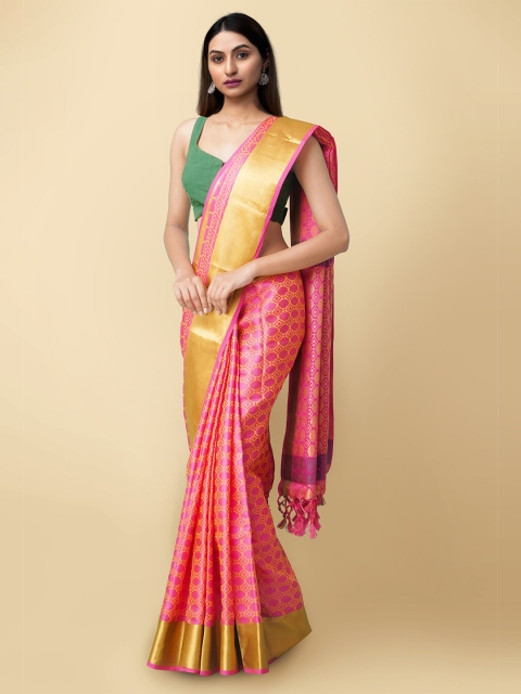 

Unnati Silks Pink & Orange Woven Design Art Silk Patola Saree