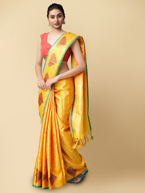 

Unnati Silks Women Orange & Brown Fancy Art Silk Saree