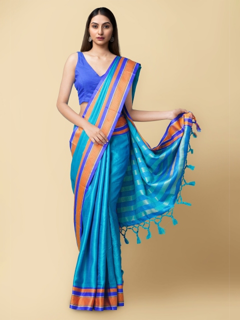 

Unnati Silks Blue & Orange Woven Design Art Silk Patola Saree