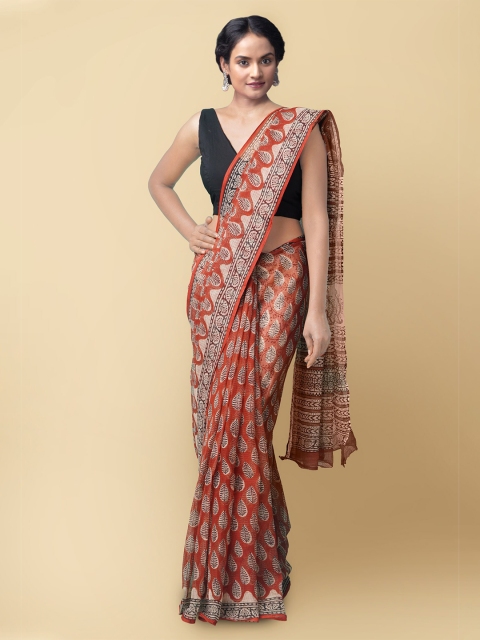 

Unnati Silks Women Red & Beige Pure Preet Bagru Kota Cotton Sustainable Saree