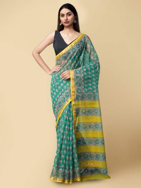

Unnati Silks Green & Yellow Ethnic Motifs Printed Pure Cotton Kota Saree
