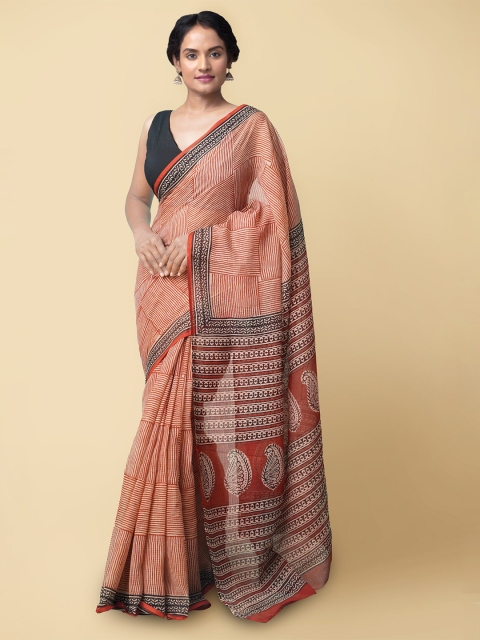 

Unnati Silks Women Red & White Pure Preet Bagru Kota Cotton Sustainable Saree