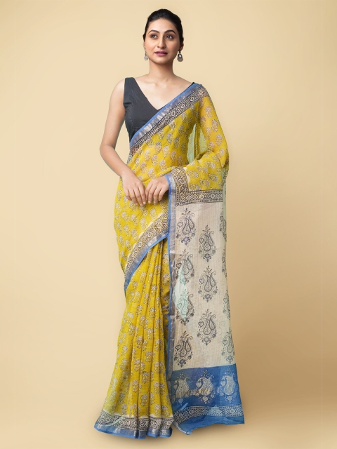 

Unnati Silks Yellow & Beige Ethnic Motifs Printed Pure Cotton Kota Saree