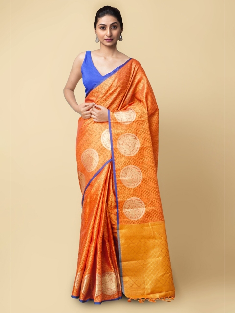 

Unnati Silks Orange & Blue Woven Design Art Silk Patola Saree