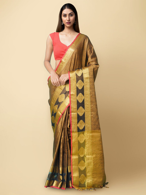 

Unnati Silks Gold-Toned & Brown Woven Design Art Silk Patola Saree