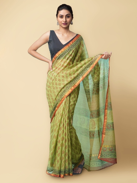 

Unnati Silks Women Green & Red Pure Preet Bagru Kota Cotton Sustainable Saree
