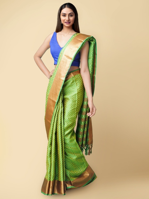 

Unnati Silks Green & Yellow Woven Design Art Silk Patola Saree