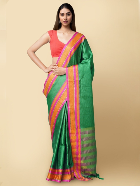 

Unnati Silks Green & Orange Woven Design Art Silk Patola Saree