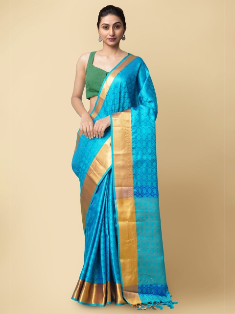 

Unnati Silks Blue & Gold-Toned Woven Design Art Silk Patola Saree