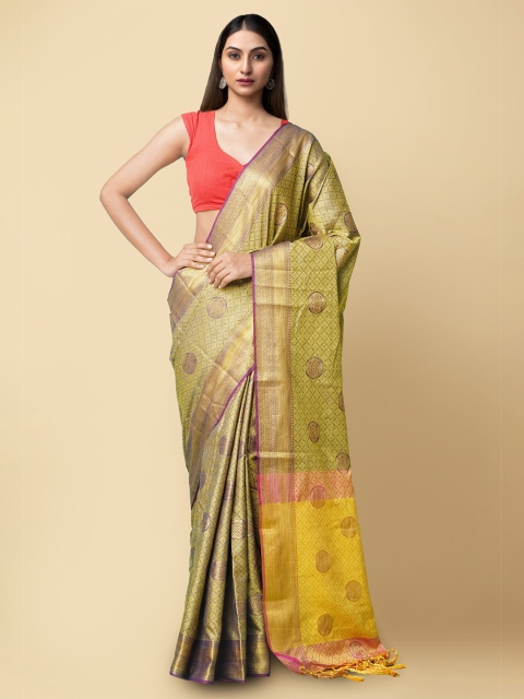 

Unnati Silks Green & Yellow Woven Design Art Silk Patola Saree