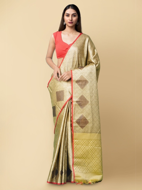 

Unnati Silks Cream-Coloured & Gold-Toned Woven Design Art Silk Patola Saree