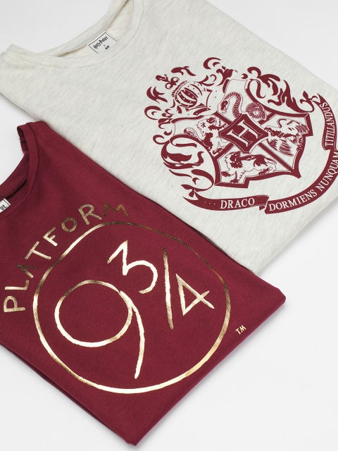 

H&M Girls Maroon & Beige 2-Pack Printed Jersey Tops