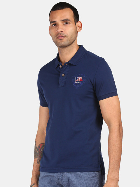 

U.S. Polo Assn. Denim Co. Men Navy Blue Polo Collar Pure Cotton T-shirt