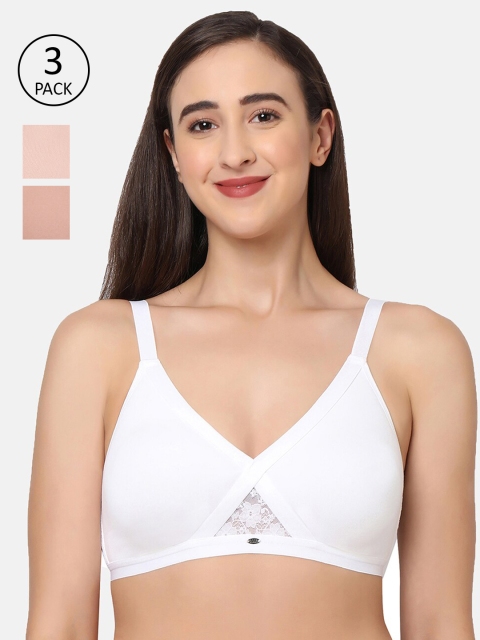 

Soie Women Beige & White Pack of 3 Non Padded T-shirt Bra-COMBO CB-405(P-3PACK 3