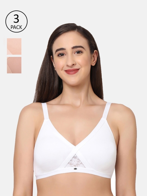 

Soie Women Pack of 3 Beige, White & Pink Solid Full Coverage Non Padded Bra