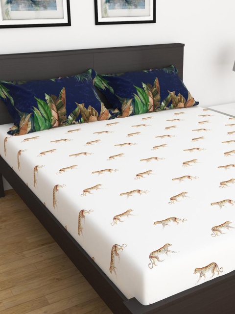 

Home Centre White & Yellow Graphic 104 TC 3 King Bedsheet with Pillow Covers