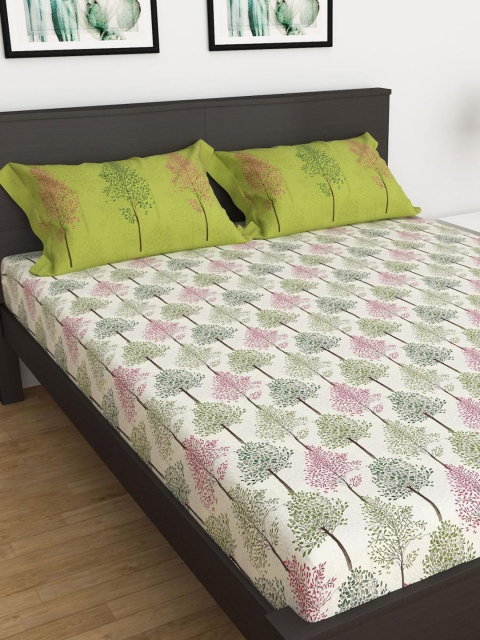 

Home Centre White & Pink Floral King Bedsheet with Pillow Covers