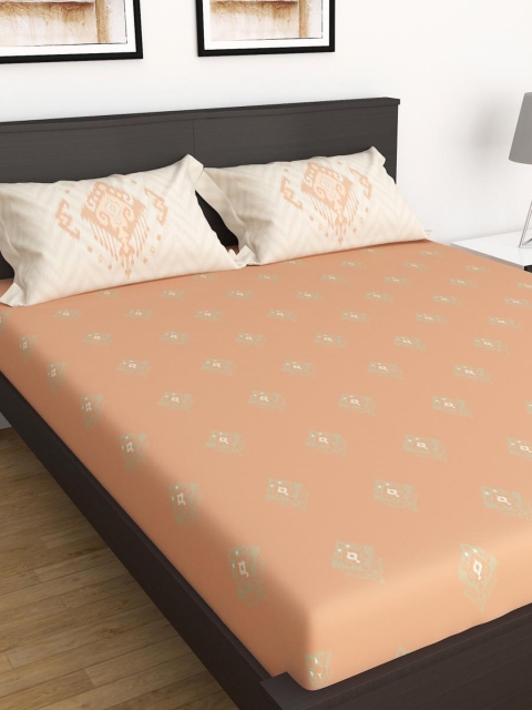 

Home Centre Orange & Beige 3 King Bedsheet with Pillow Covers