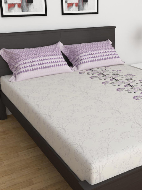 

Home Centre Purple & White Striped 100 TC 3 King Bedsheet with Pillow Covers