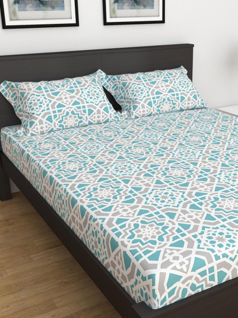 

Home Centre Blue & Grey Ethnic Motifs 3 King Bedsheet with Pillow Covers