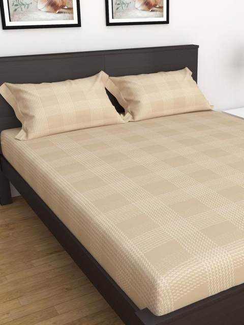 

Home Centre Beige & White 250 TC 3 King Bedsheet with Pillow Covers