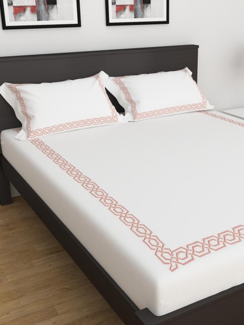 

Home Centre White & Red King Bedsheet with 2 Pillow Covers