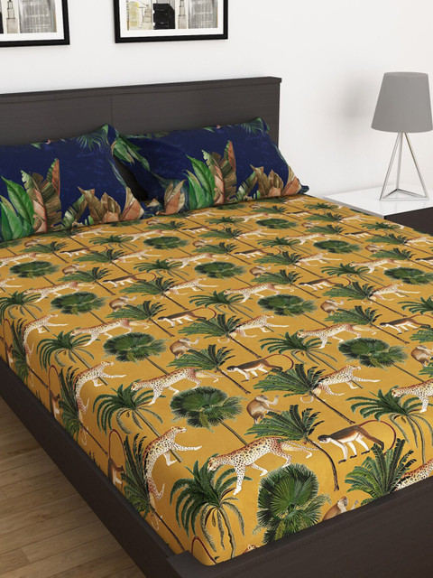 

Home Centre Mustard & Green 144 TC King Bedsheet with 2 Pillow Covers