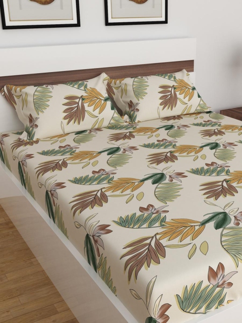 

Home Centre Beige & Green Floral King Bedsheet with 2 Pillow Covers