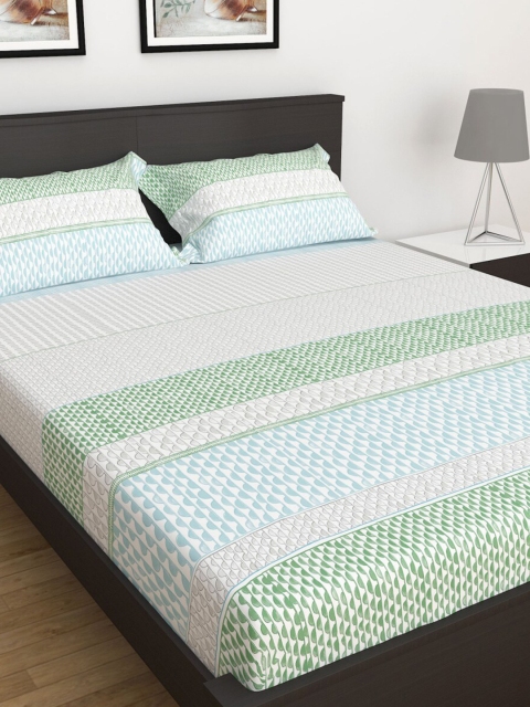 

Home Centre Blue & Green Geometric 100 TC King Bedsheet with 2 Pillow Covers