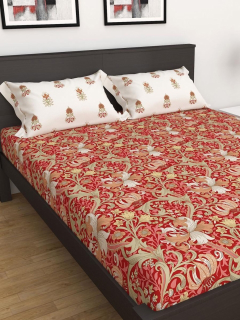 

Home Centre Red & White Striped 100 TC King Bedsheet with 2 Pillow Covers