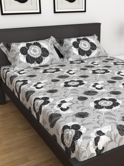 

Home Centre Multicoloured 200 TC 3 King Bedsheet with Pillow Covers, Grey