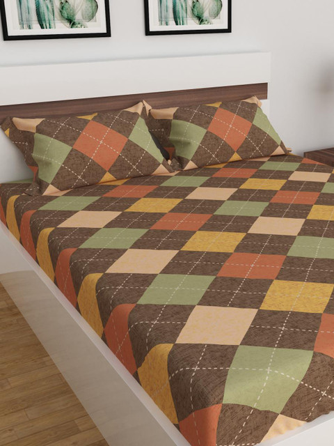 

Home Centre Juniper Rome 100 TC Set of 3 Printed Double Bedsheet, Brown
