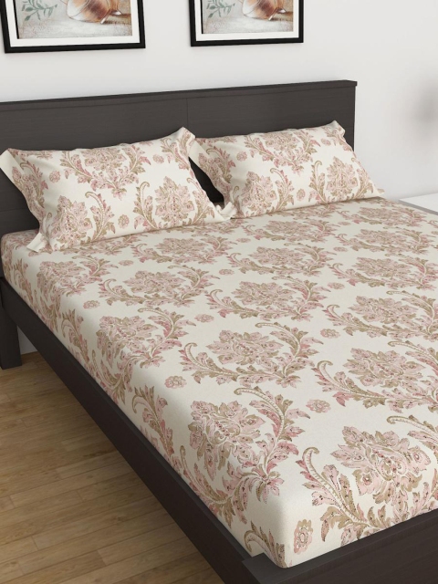 

Home Centre Beige & Pink Ethnic Motifs 200 TC Queen Bedsheet with 2 Pillow Covers