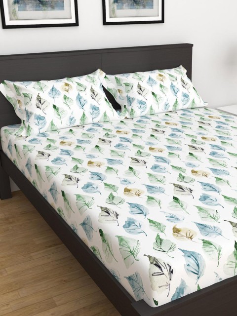

Home Centre White & Blue Floral 164 TC King Bedsheet with 2 Pillow Covers