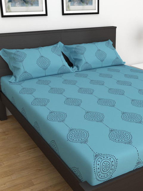 

Home Centre Blue 100 TC King Bedsheet with 2 Pillow Covers