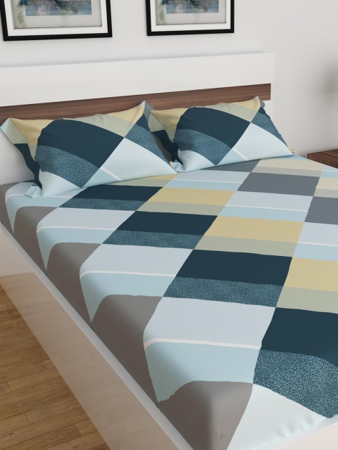 

Home Centre Teal & Grey Geometric 144 TC 3 King Bedsheet with Pillow Covers