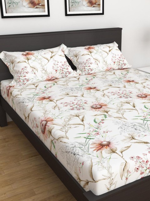 

Home Centre White & Maroon 200 TC 3 King Bedsheet with Pillow Covers