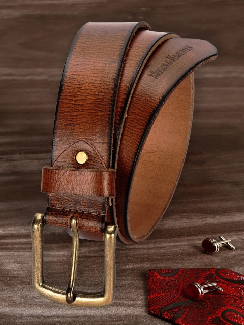 

MONKS & KNIGHTS Men Brown Textured Leather Belt