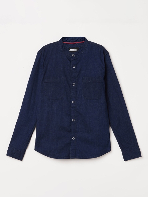 

Denimize by Fame Forever Boys Blue Slim Fit Opaque Mandarin Collar Casual Shirt