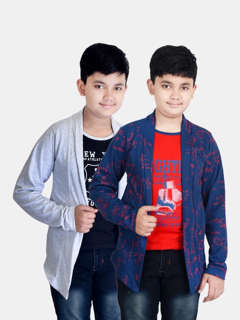 

Fabshio Boys Grey & Blue Pack of 2 Printed Applique T-shirt