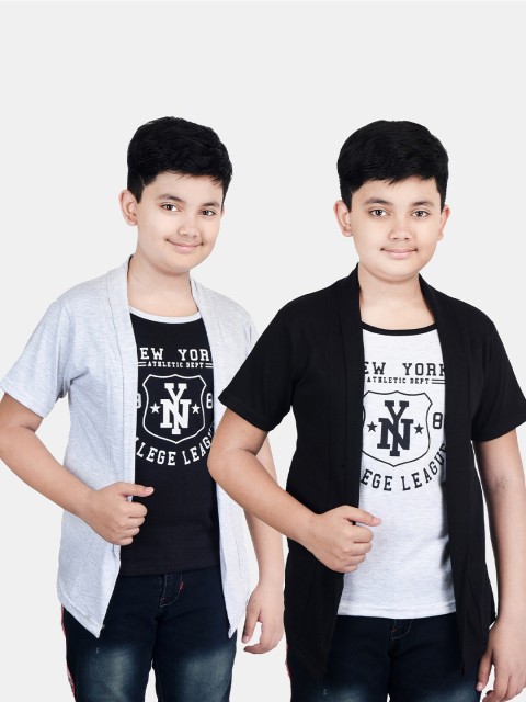

Fabshio Boys Set of 2 Grey Melange & Black Cotton Shrugs