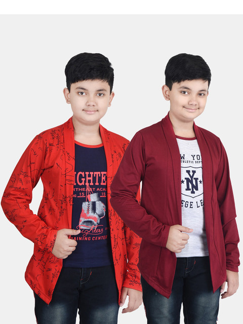 

Fabshio Boys Red & Maroon Pack of 2 Full Sleeves Tshirt Shrugs
