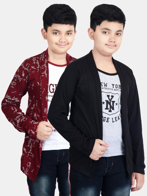 

Fabshio Boys Set of 2 Maroon & Black Cotton Shrugs