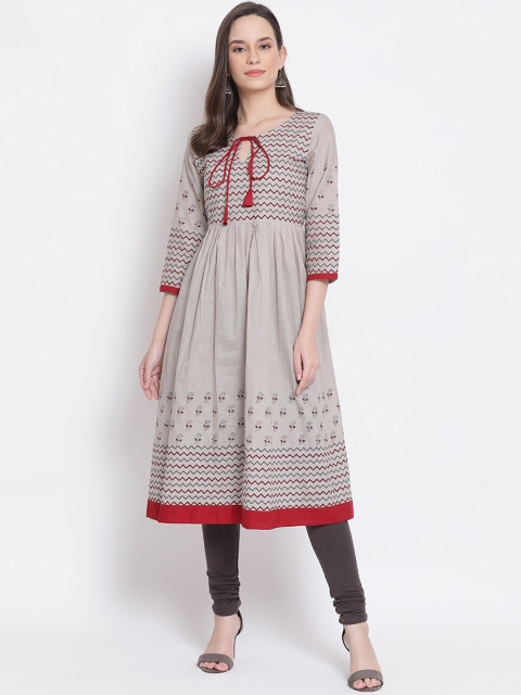 

Varkha Fashion Women Grey Ethnic Motifs Yoke Design Keyhole Neck Cold-Shoulder Sleeves Anarkali Kurta