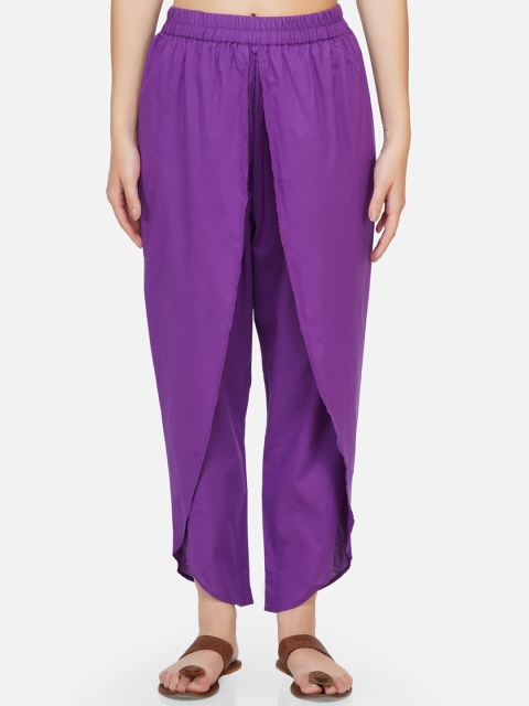 

FABNEST Women Purple Solid Cotton Harem Pants