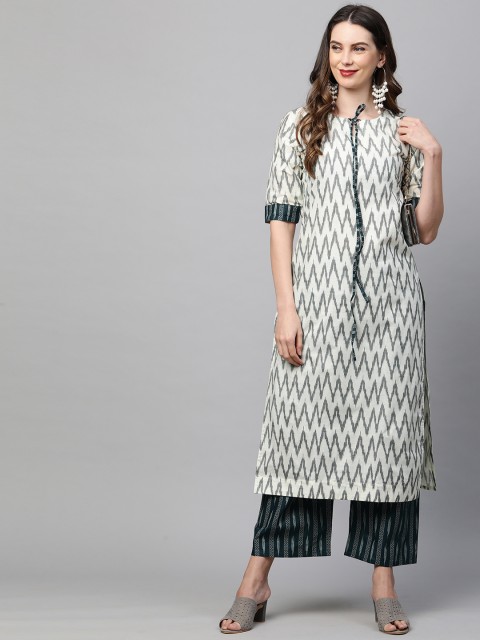 

GoSriKi Women Off White Printed Kurta with Palazzos