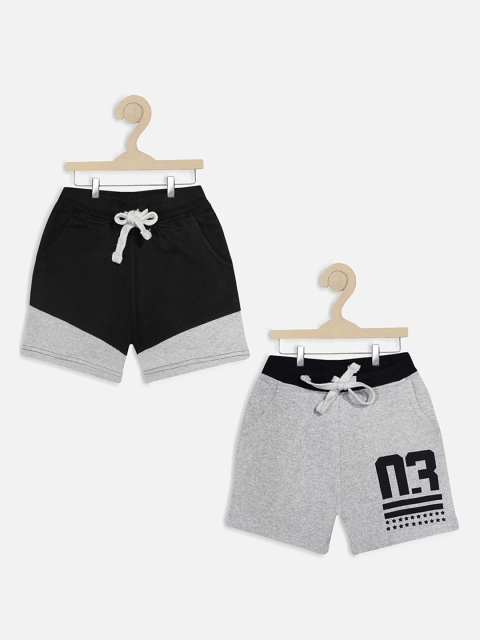 

Miss & Chief Kids Pack Of 2 Grey & Black Colourblocked Pure Cotton Casual Shorts