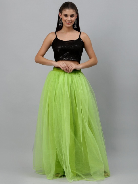 

studio rasa Lime Green & Black Embellished Sequinned Ready to Wear Lehenga